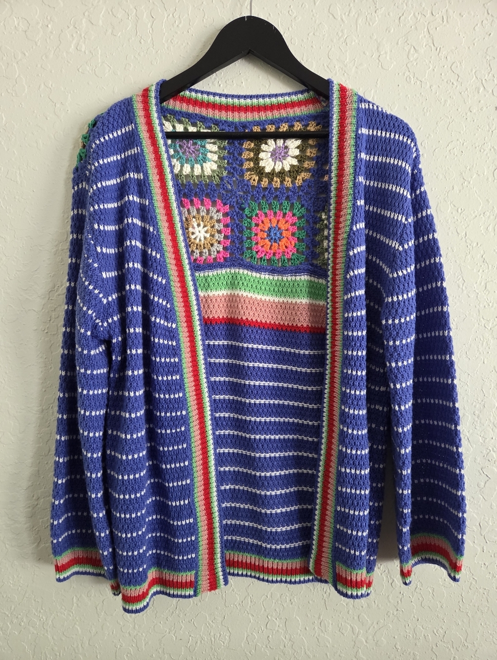 Women's Soft Crochet Granny Square Multicolor Boho Cardigan - Picture 3 of 7